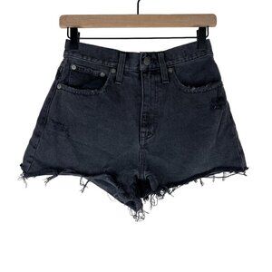 Madewell Gray Wash Distressed High Rise Cutoff Mom Jean Shorts
